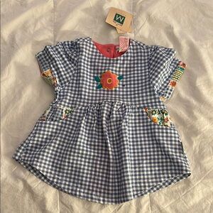 Blue Gingham Baby Dress with Floral Accents